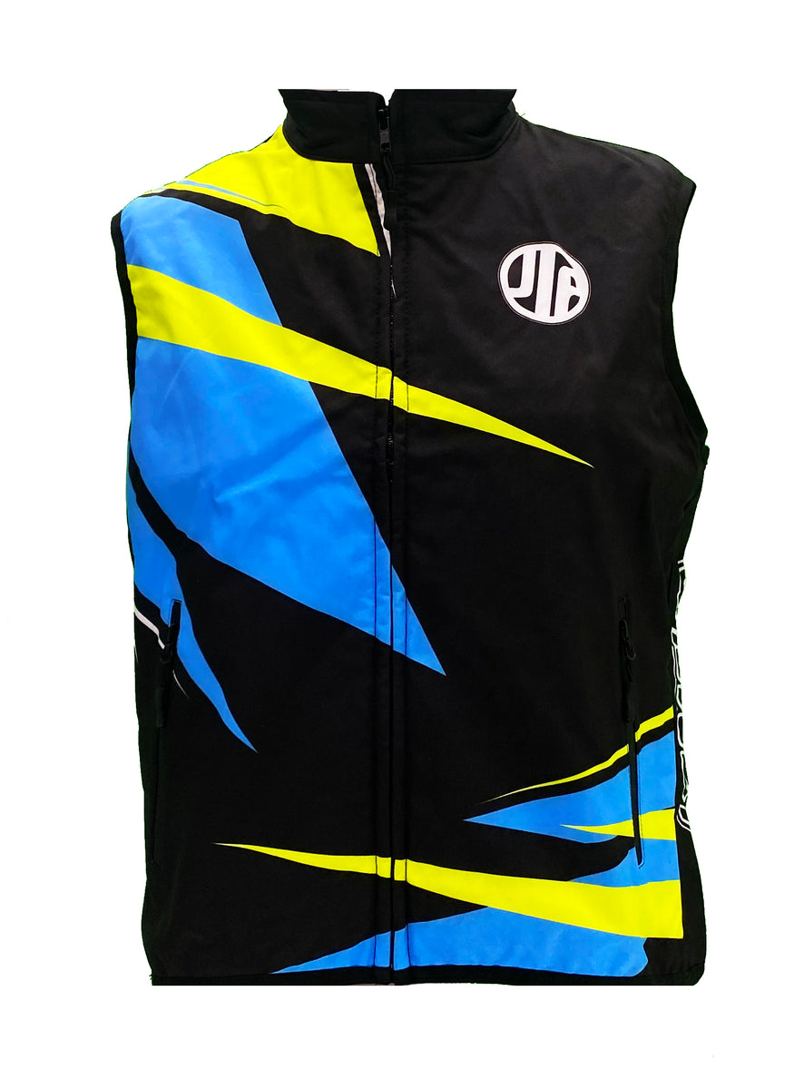 VESTE SOFTSHELL SANS MANCHES BODYWARMER NOIR BLEU JAUNE FLUO MOTO