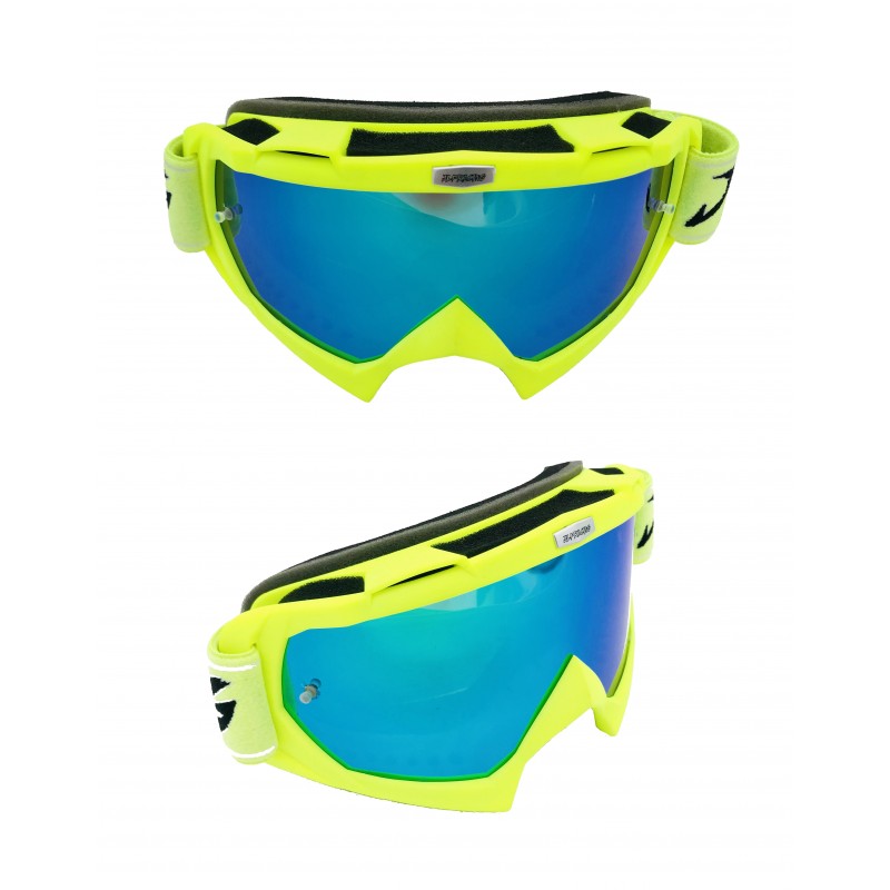 masque lunettes moto cross quad vtt bmx mtb jaune fluo + écran iridium bleu  vert jlp racing