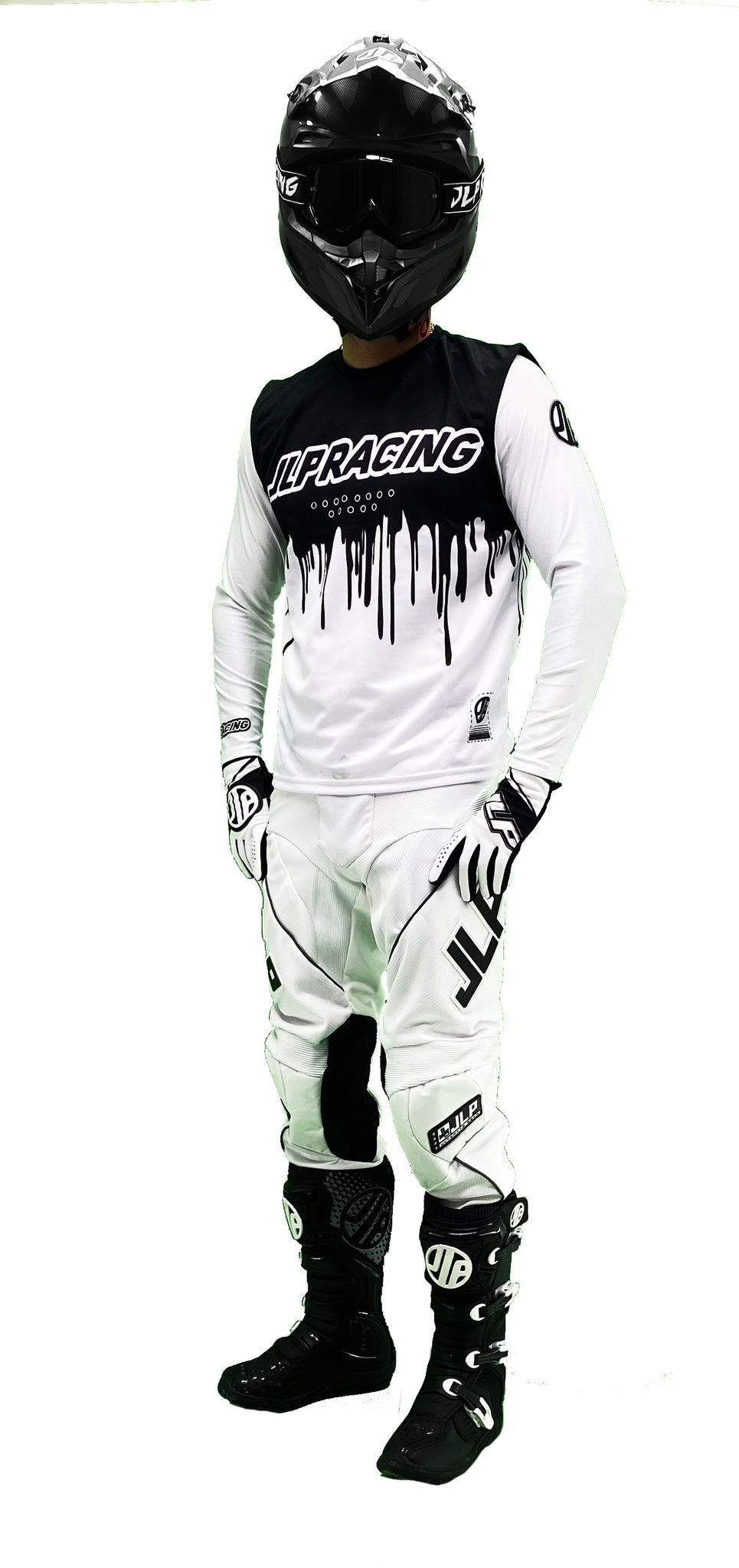 PANTALON ENFANT BLANC TENUE MOTO CROSS QUAD VTT BMX JLP RACING